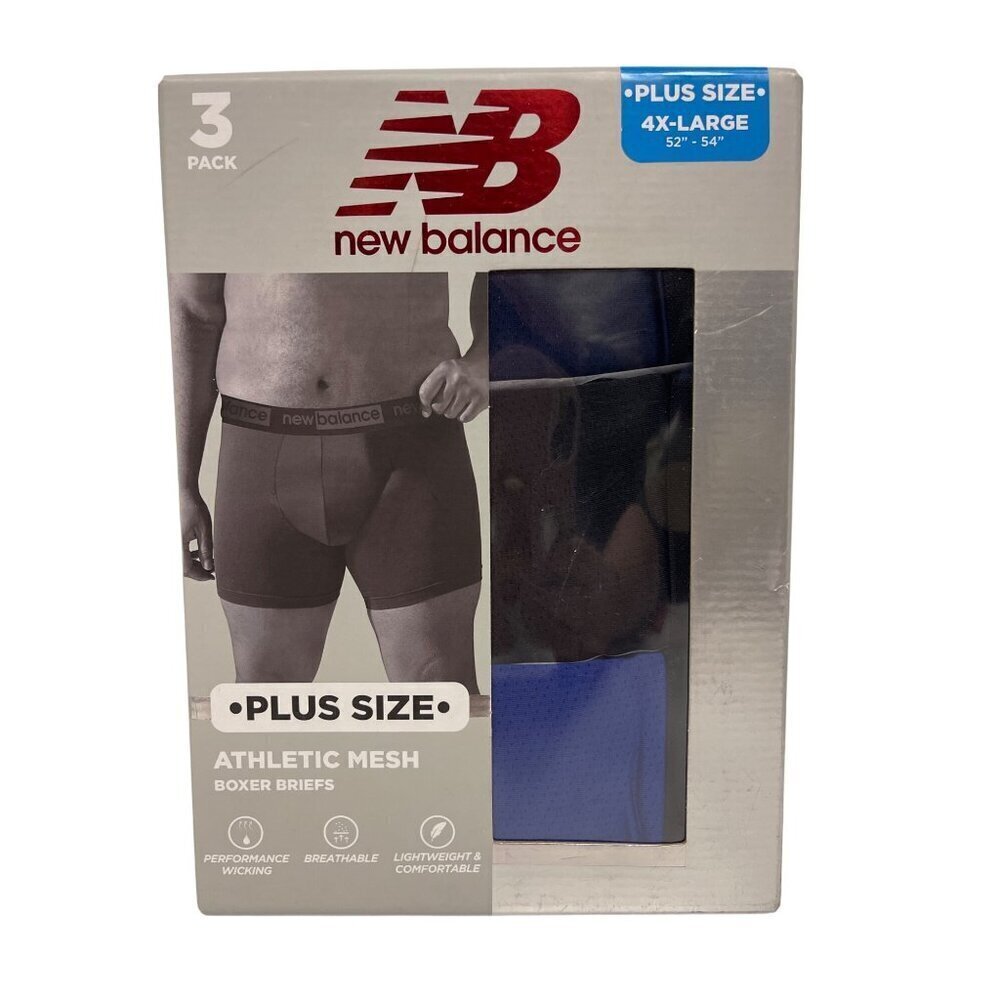 NEW! New Balance Athletic Mesh Boxer Briefs Blue Black 3 Pack Men's 4XL